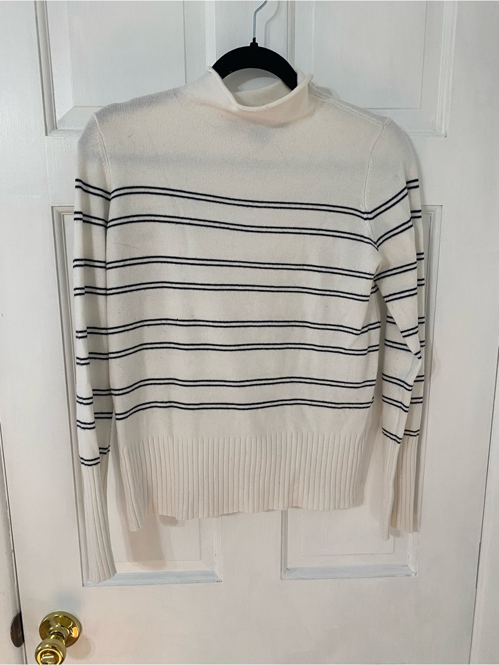 French Connection Cream and Navy Striped Turtleneck Sweater